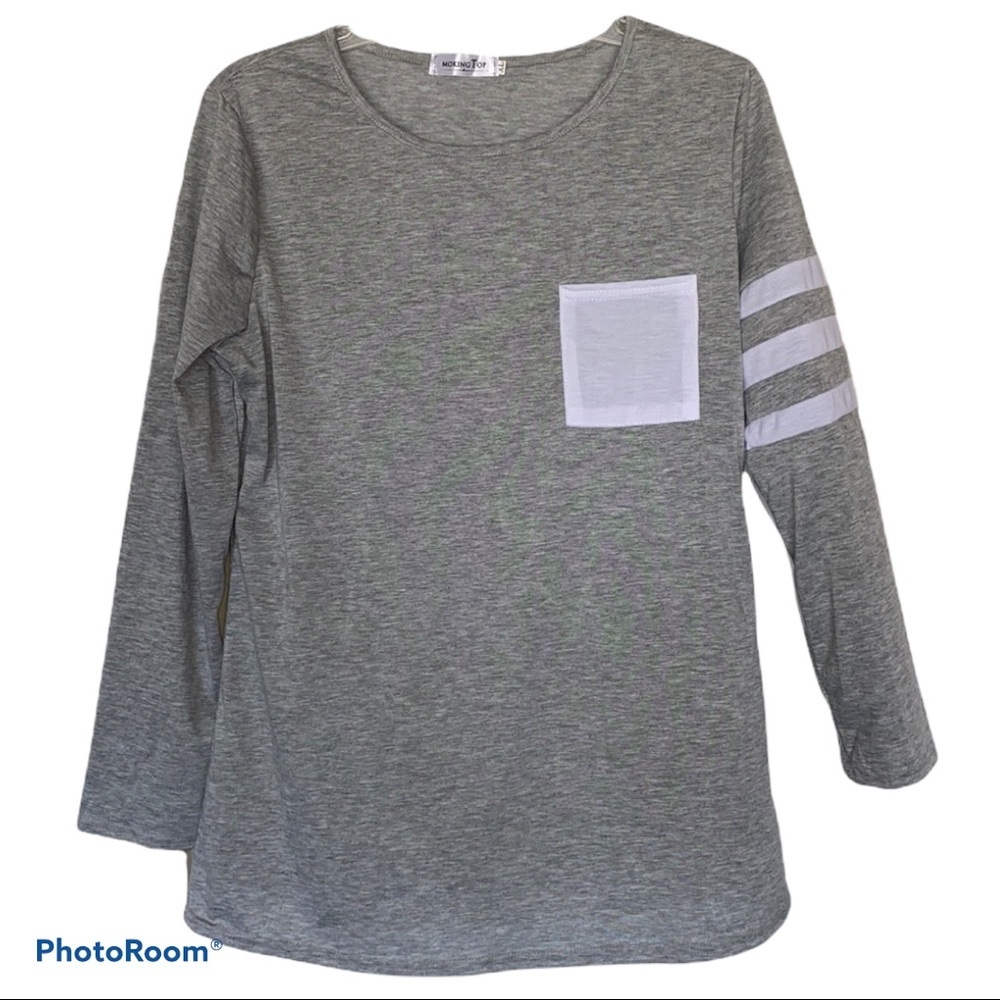 Moking Top XL womens grey white stripes t-shirt